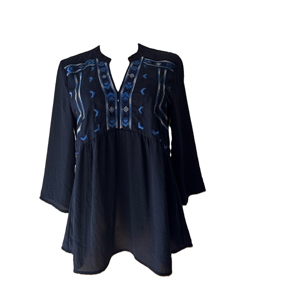 Adiva Blouse Navy Blue Embroidered Womens SZ M